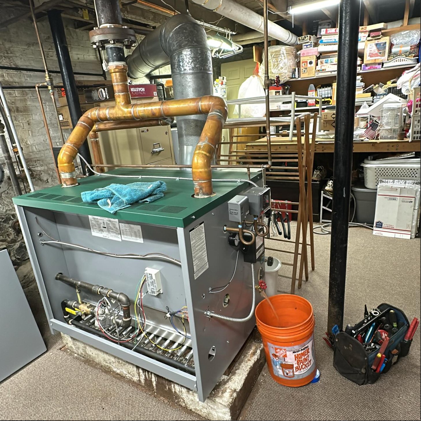 Boiler installation with copper piping in Gardner, MA