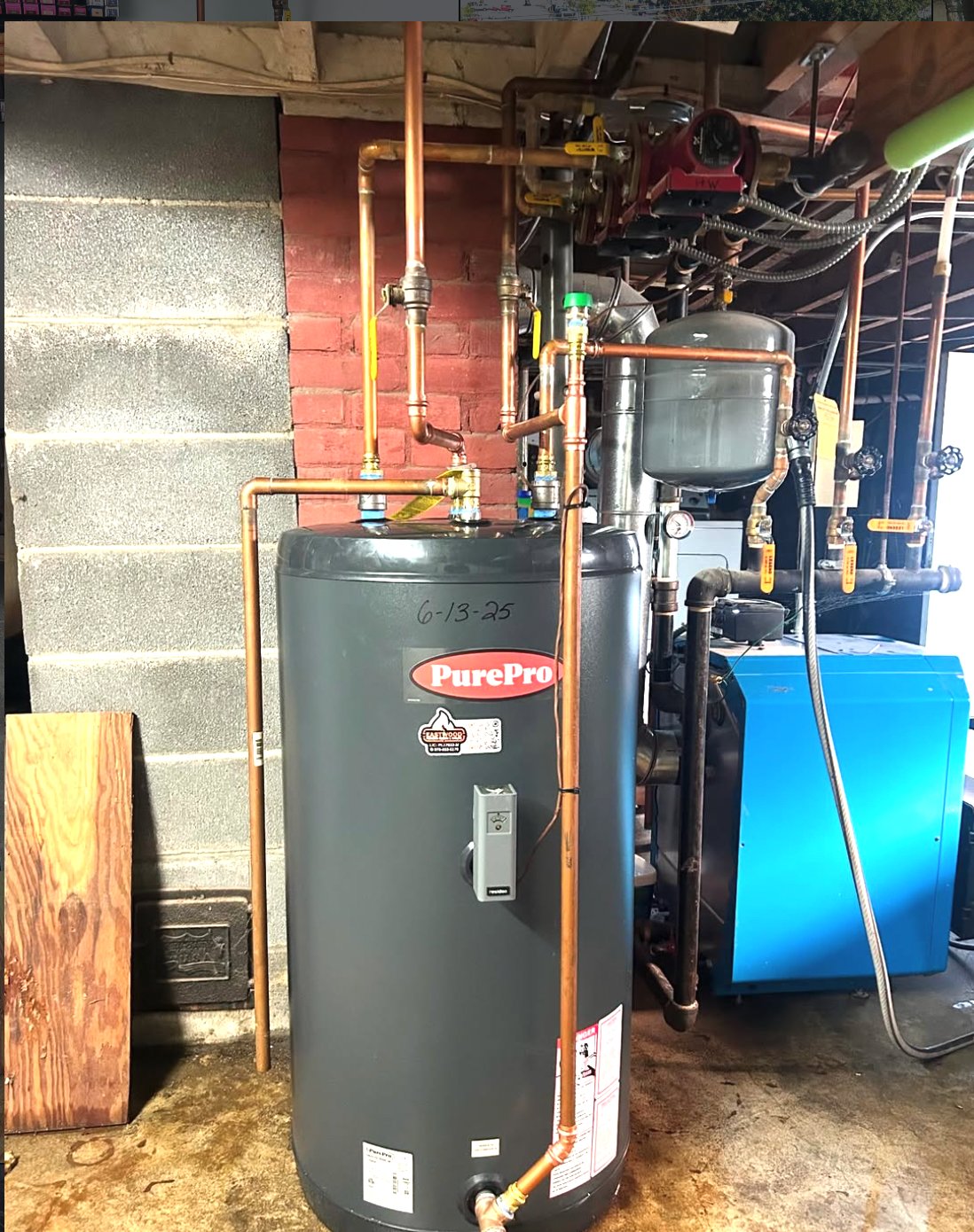 PurePro water heater with boiler system installation