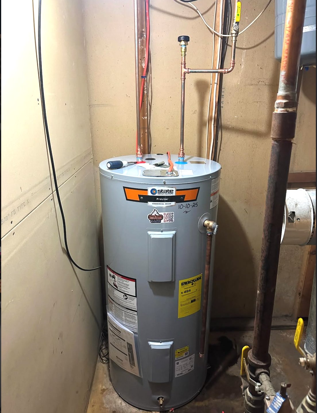 State ProLine water heater installed by Eastwood Plumbing in Gardner, MA